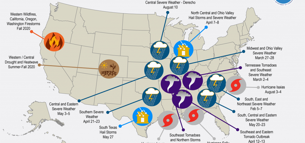 Map of billion dollar disasters in the United States.