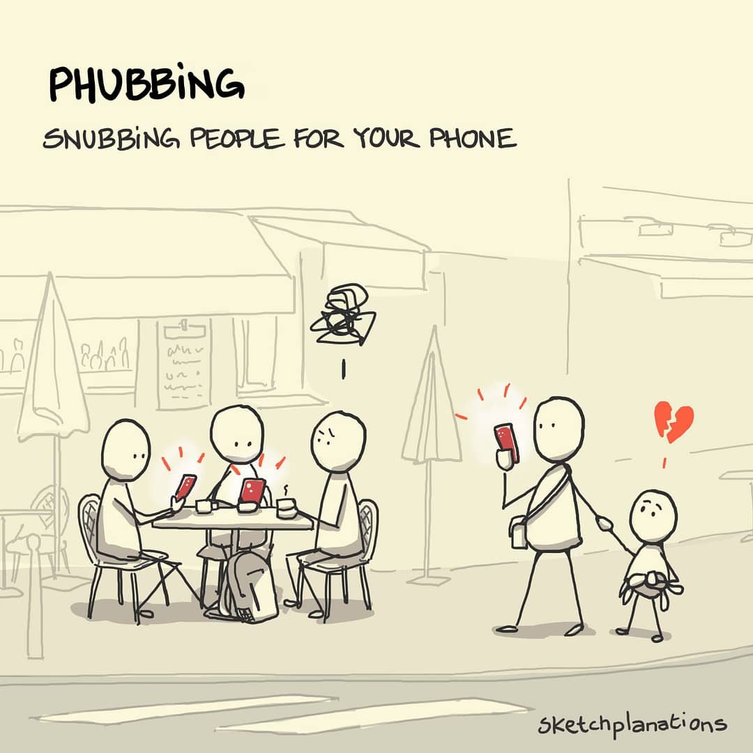 Cartoon illustration of phubbing