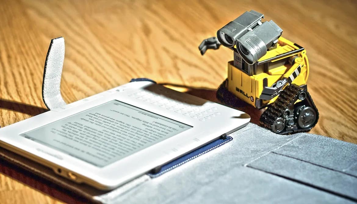 Robot reading from a computer tablet
