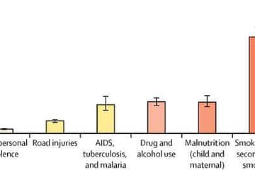 Graph showing global estimated deaths by major risk factor or cause; from 2019 study.